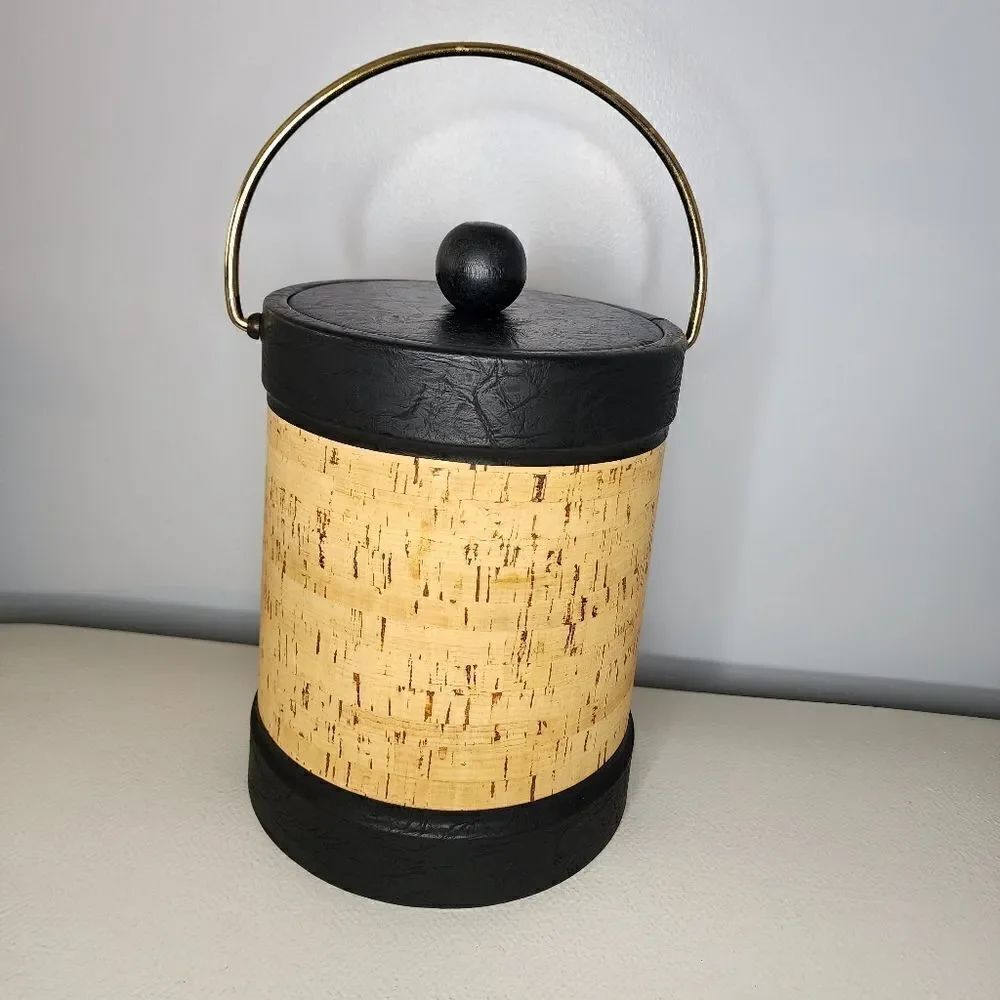 Ice Bucket Vintage Kraftware Champagne insulated Cork Leather Retro MCM